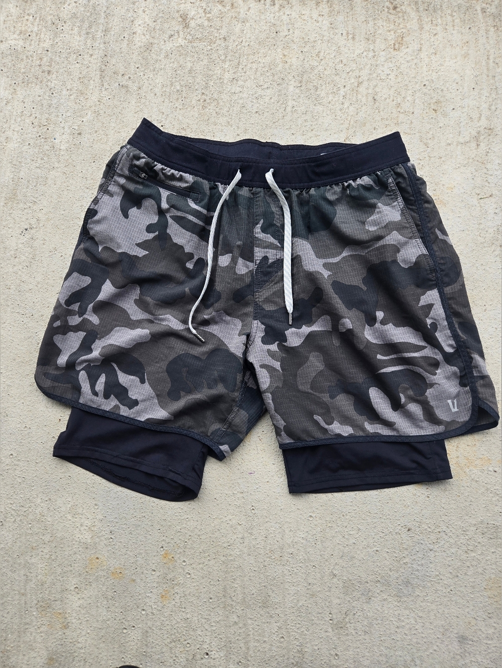 Vuori Men's Black & Gray Camo 2-in-1 Athletic Shorts